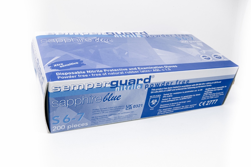 SemperGuard, Guanti in nitrile, Senza Polvere, conf.200, colore blu, taglia S