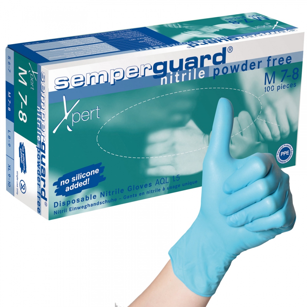 SemperGuard, Guanti in nitrile, Senza Polvere, conf.200, colore blu, taglia M