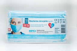 [100103] Mascherine Chirurgiche Tipo IIR, Swiss Made, conf. 10x, in busta tascabile, colore Azzurro
